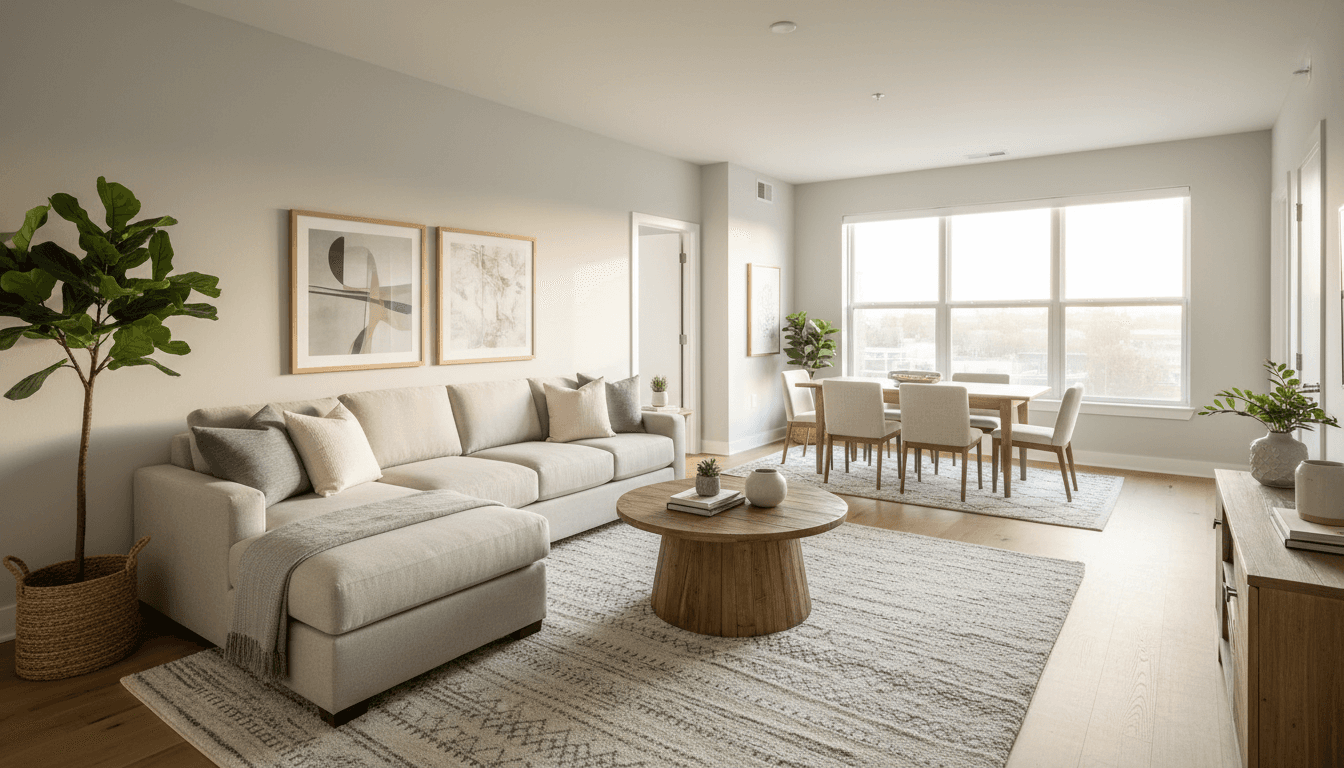 Spacious living room with natural light and desert views