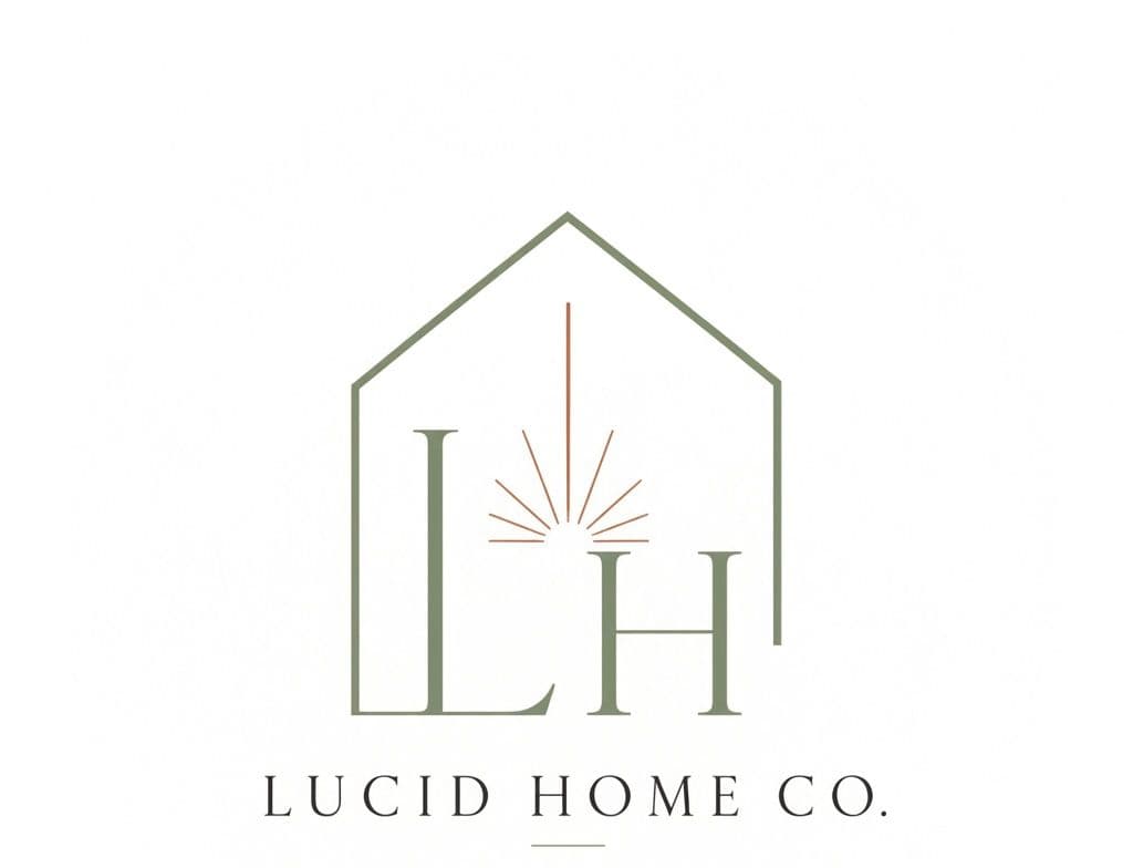 Lucid Home Co. logo with a green house outline, LH initials, and terracotta sun rays.